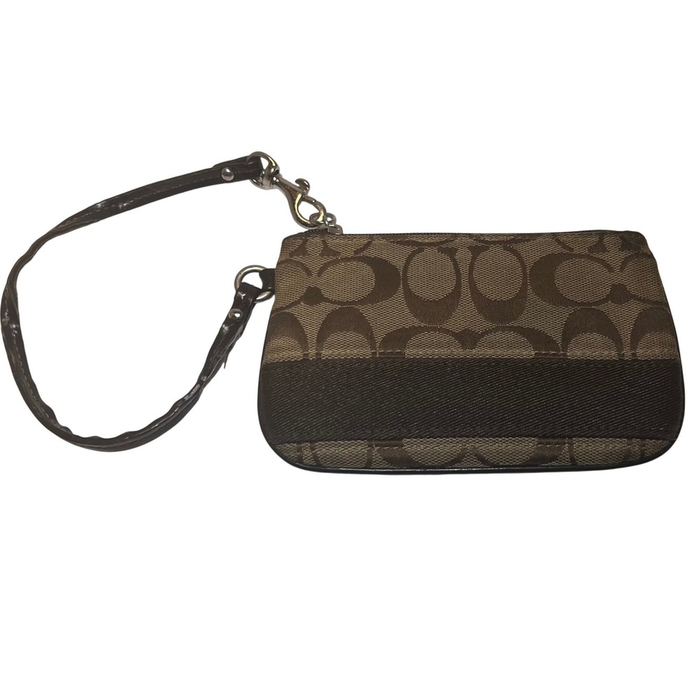 Coach Wristlet Womens OS Brown Signature C Monogram Canvas Zip Pouch
